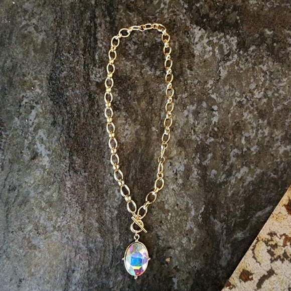 Etsy Iridescent Crystal Beaded Gold Tone Necklace - Picture 4 of 16